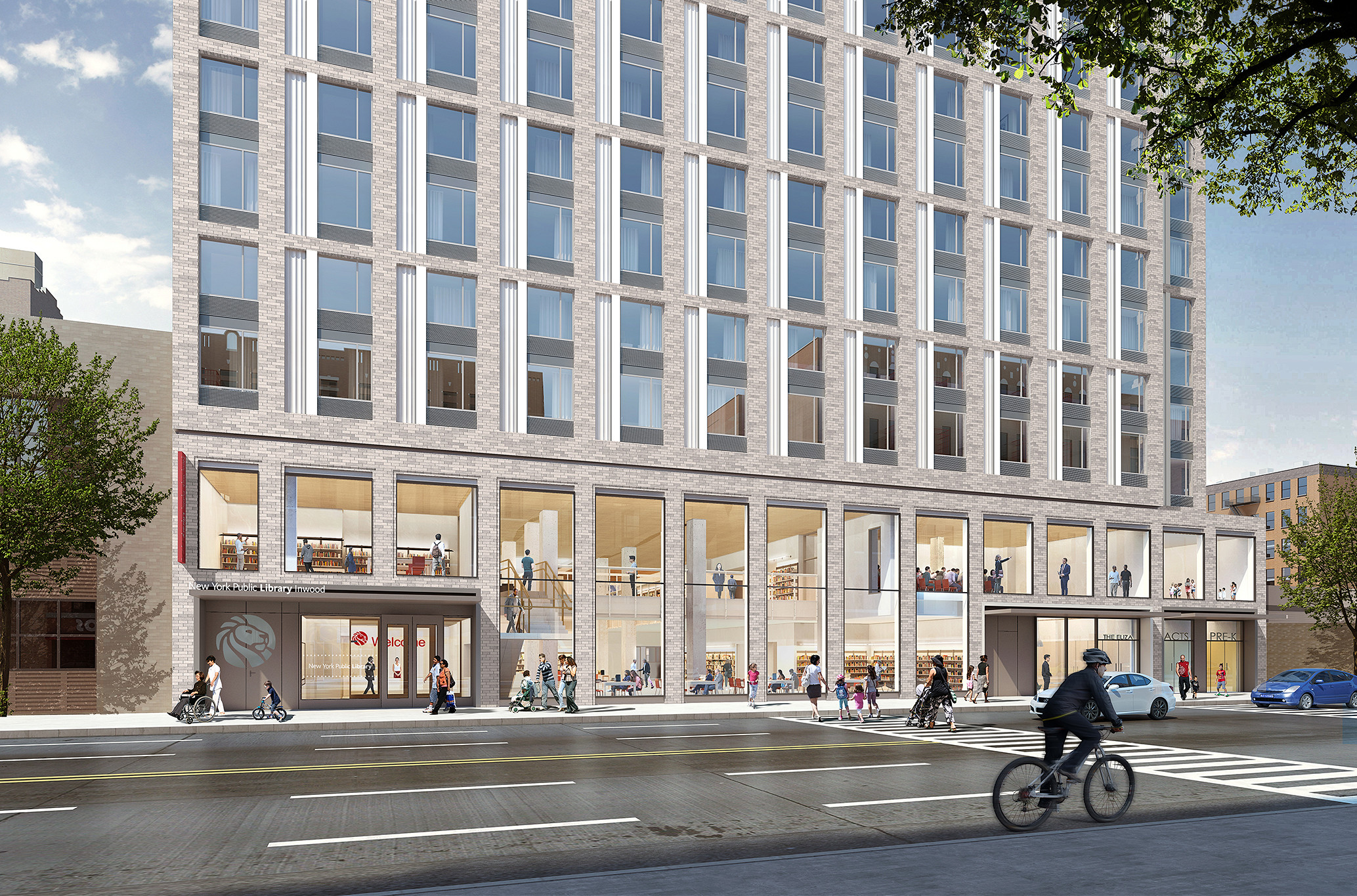[The New York Times] The Eliza + Inwood Library – An uplifting new library in Manhattan comes with 12 floors of subsidized apartments.